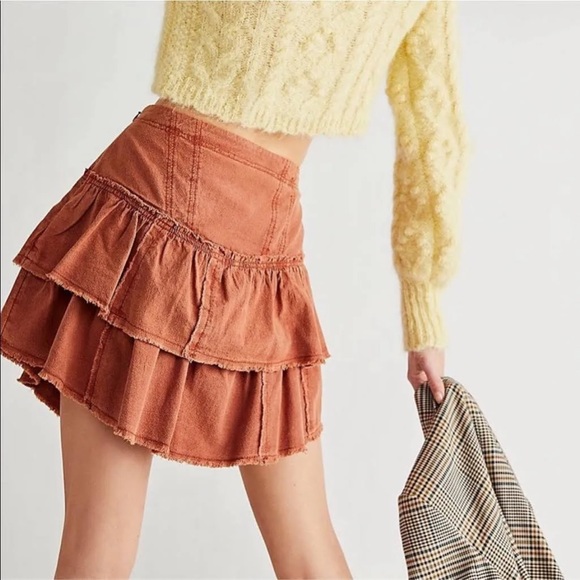 Free People Petrichor Rust Orange Ruffles in The Sand Mini Skirt - Picture 4 of 14